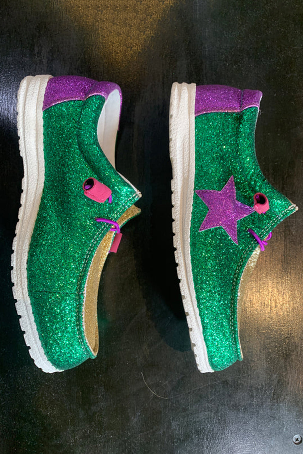 Mardi Gras Star Glitzer Farbblock Patched Slip On Schuhe