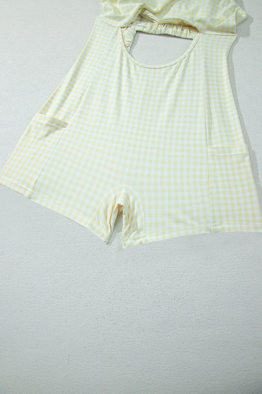 Cute Yellow Cream Faux Two Piece Gingham Contrast Loose Mini Dress