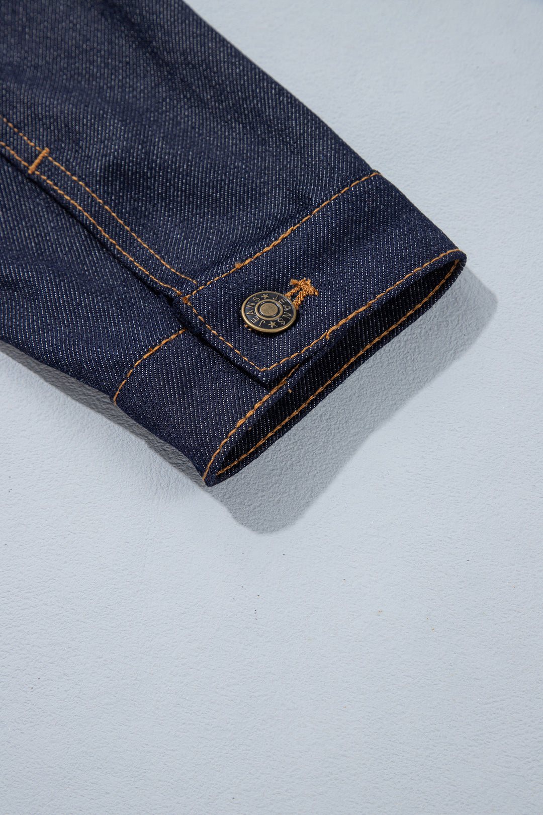 Navy Blue Contrast Collar Stitched Detail Button Denim Jacket