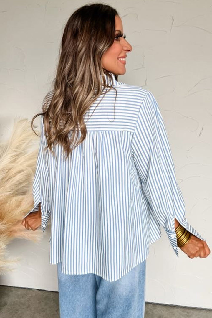 Shirred Detail Half Placket Collared Long Sleeve Fall Shirt