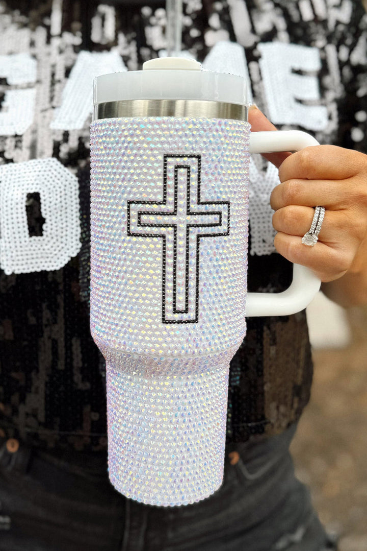 Cross Rhinestone40 OZ Tumbler with Handle