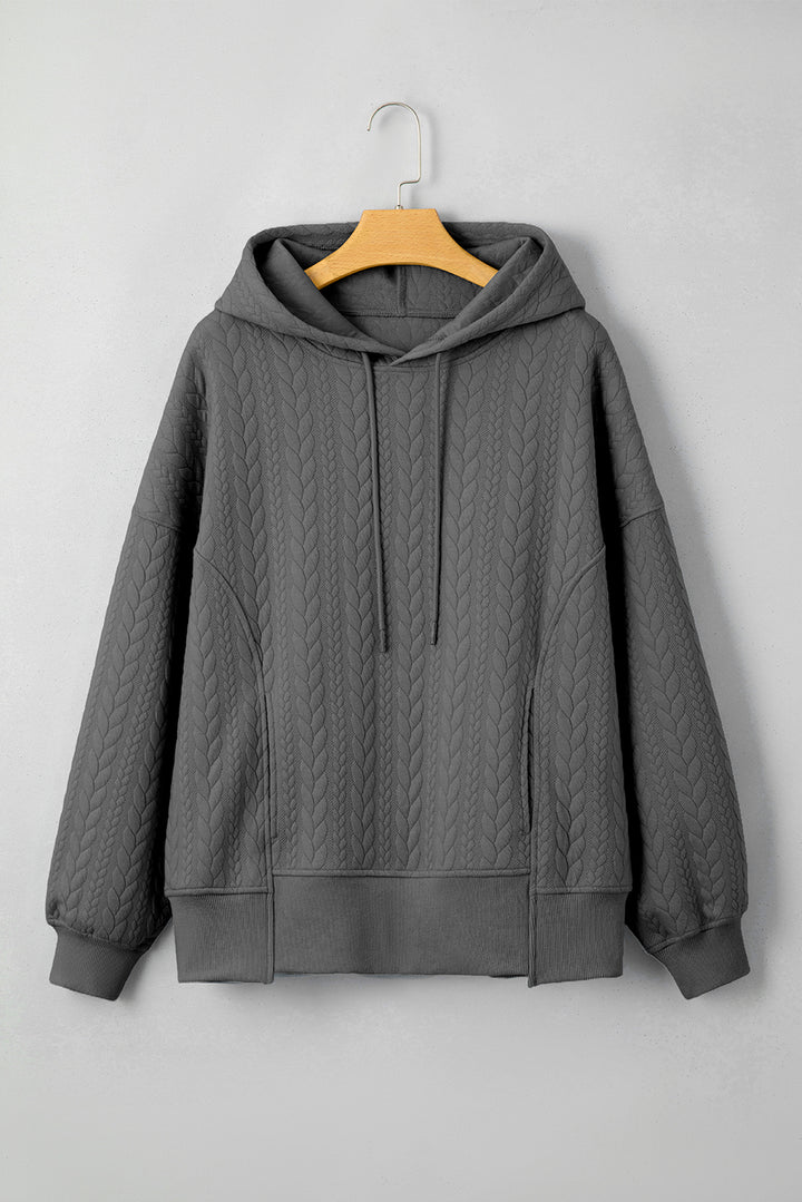 Gray Cable Textured Baggy Solid Hoodie