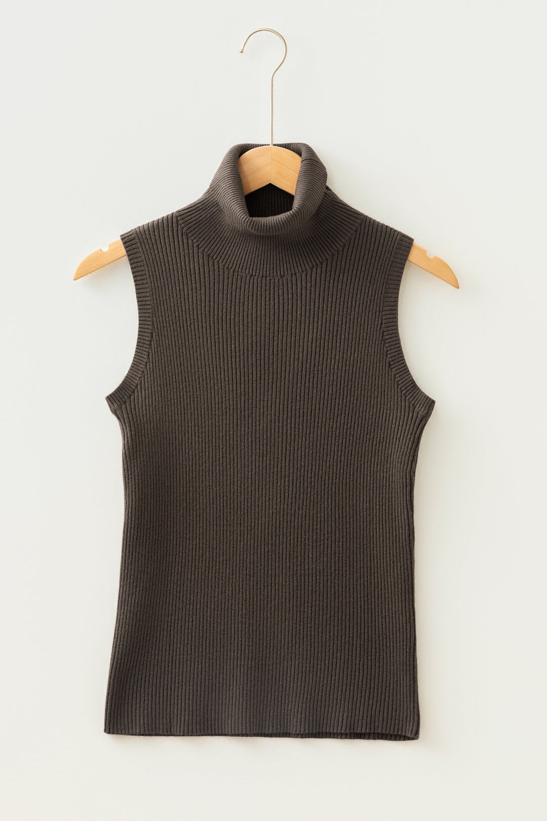 Chicory Coffee Western Ribbed Knit High Neck Waist Slim Fit Sweater Vest