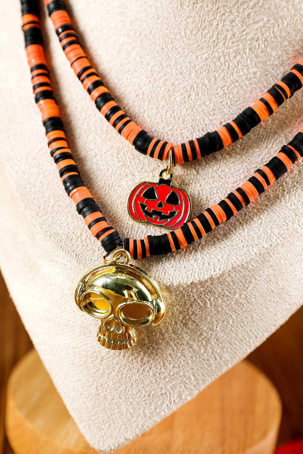 Totenkopf Kürbis Gesicht Anhänger Layered Perlen Halloween Halskette