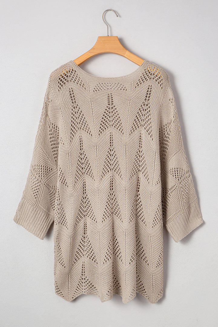 Hollow Out Knit 7/8 Sleeve Casual Sweater