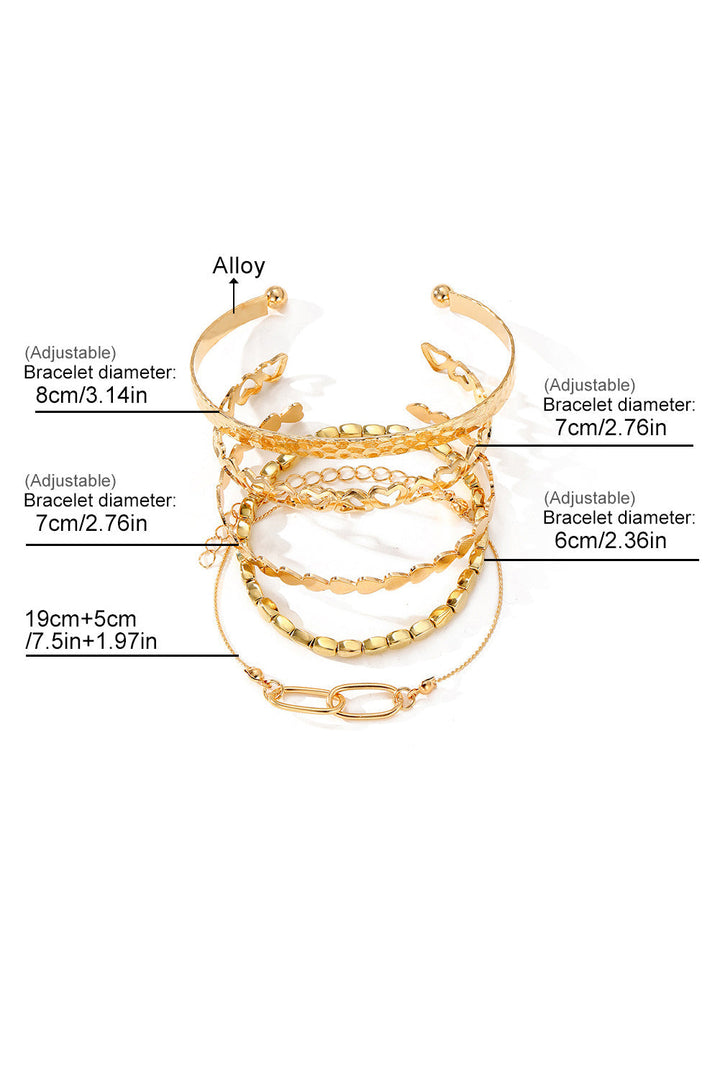 Ensemble de bracelets manchette ouverts multicouches plaqués cœur