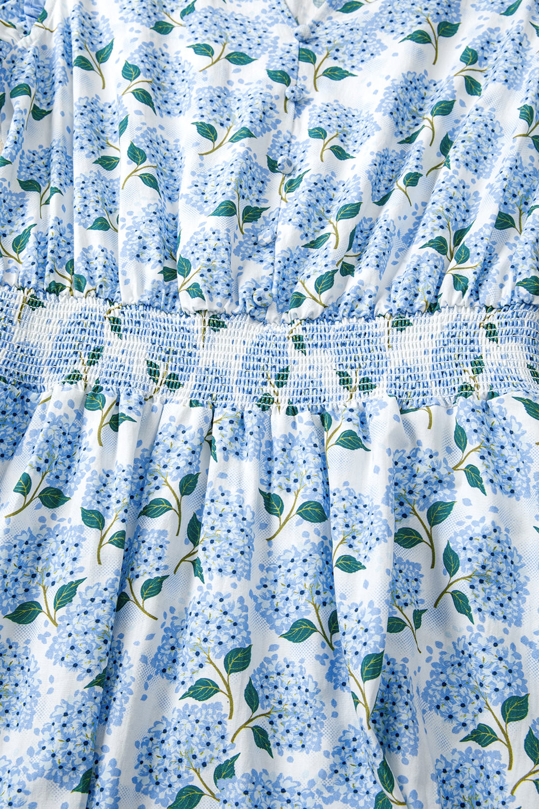Sky Blue Hydrangea Floral Print Ruffle Trim Flutter Sleeve Long Dress