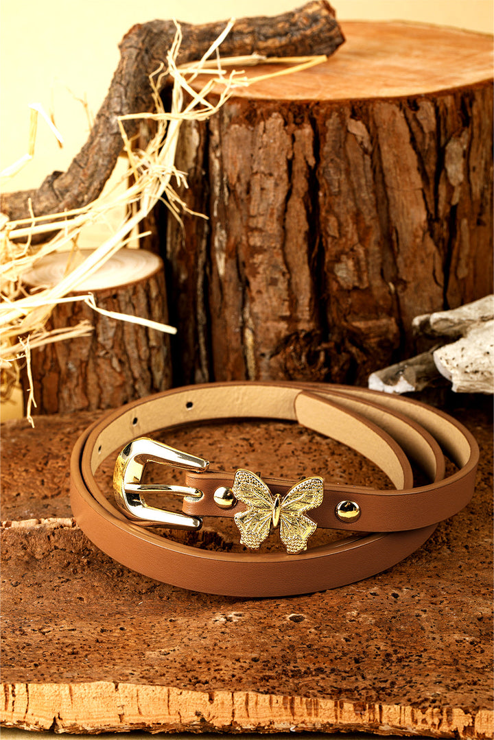 Ceinture fine en cuir PU avec boucle décorative papillon