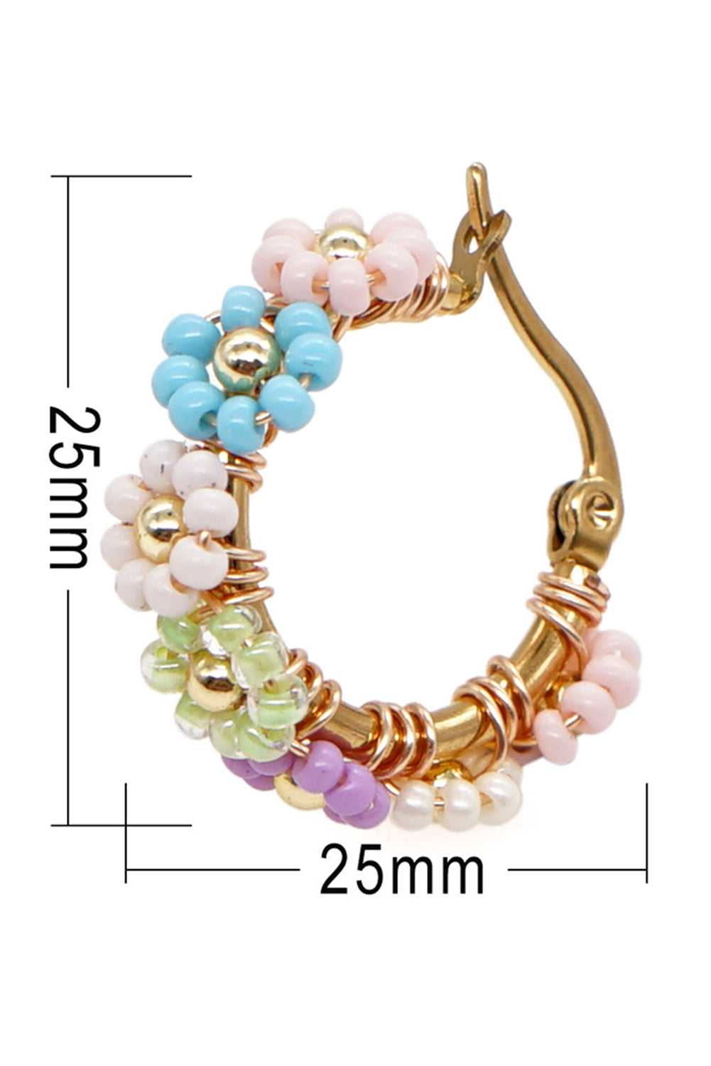 Boucles d'oreilles créoles en alliage avec fleurs perlées