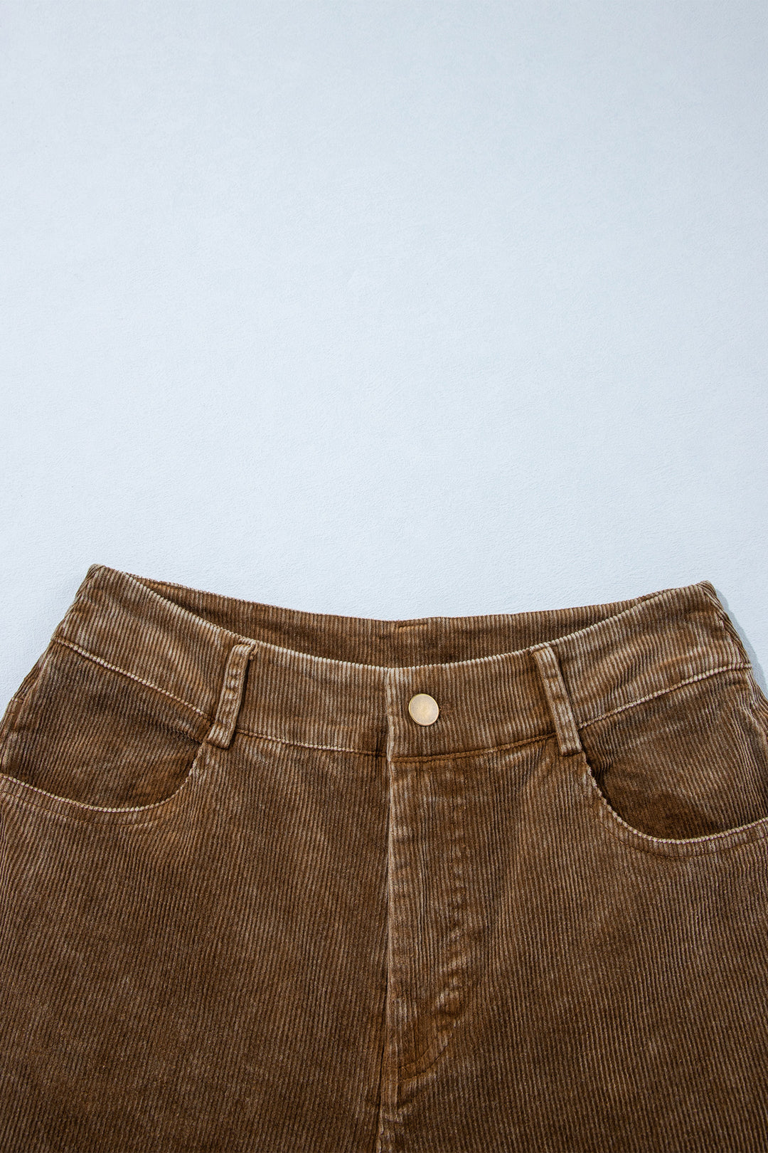 Camel Straight Leg Corduroy Metal Button Zip-up Pants