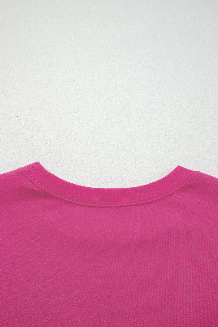 Rose Red Varsity Striped Detail Drop Shoulder Oversized Sweatshirt