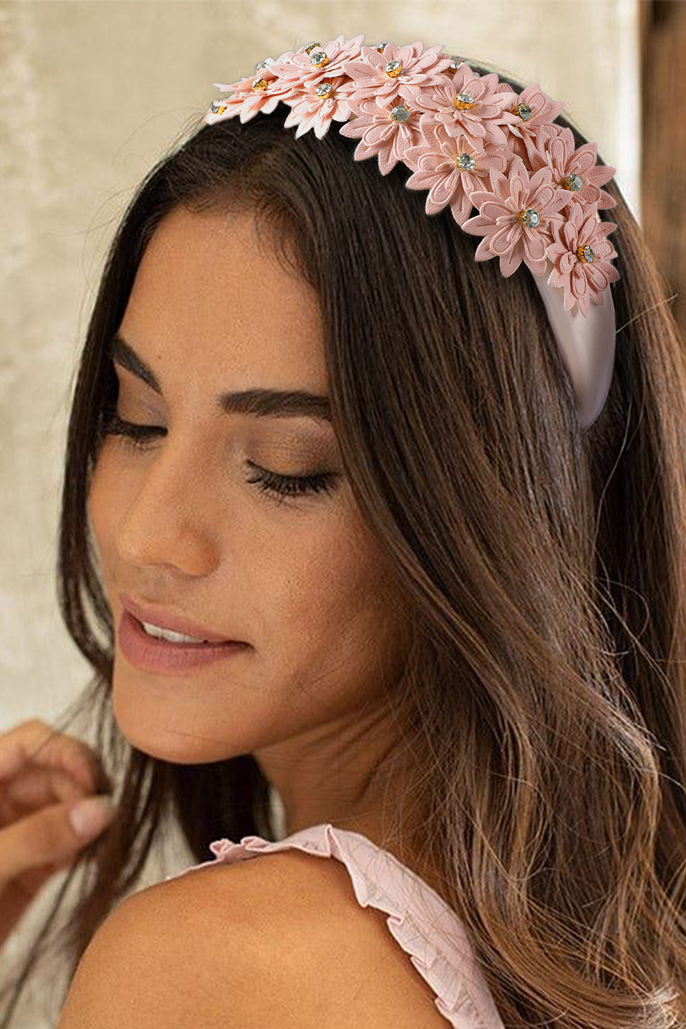 Multi Layer Flower Rhinestone Wide Headband