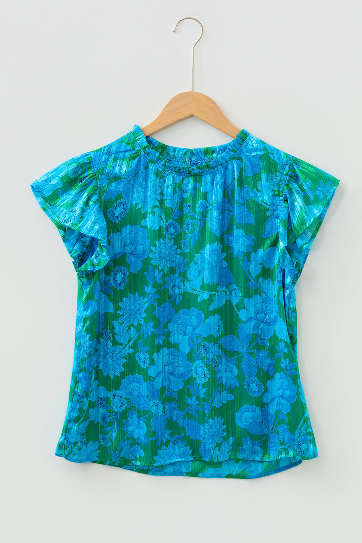 Floral Print Ruffled Sleeve Summer Blouse