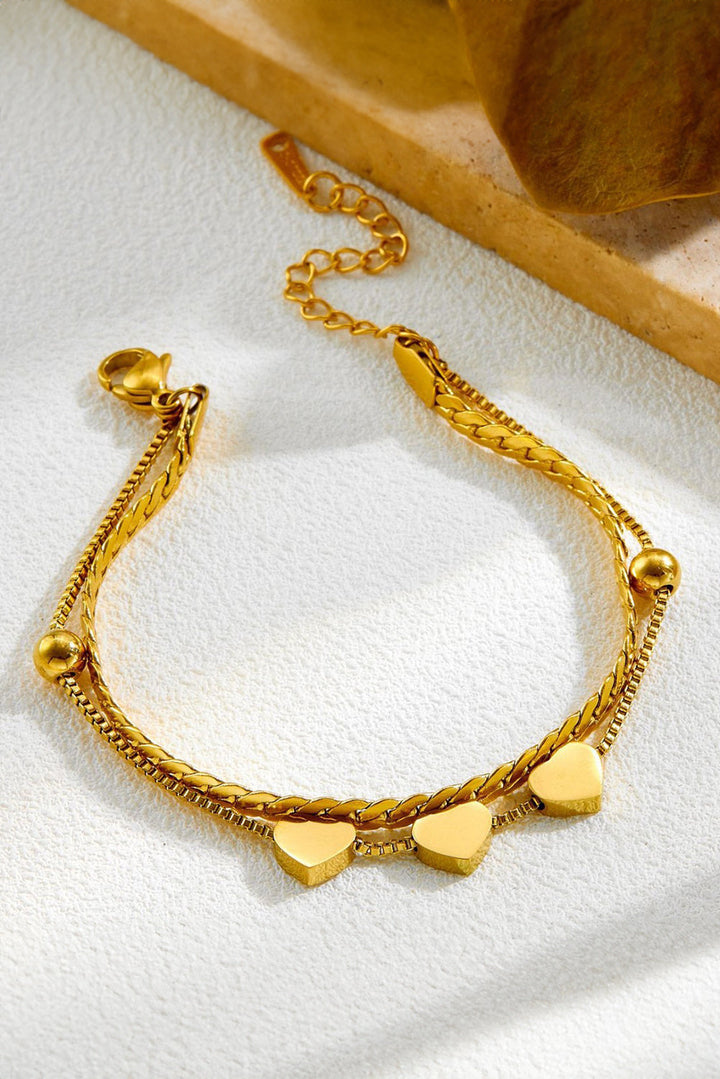 Bracelet chaîne réglable à double couche triple cœur