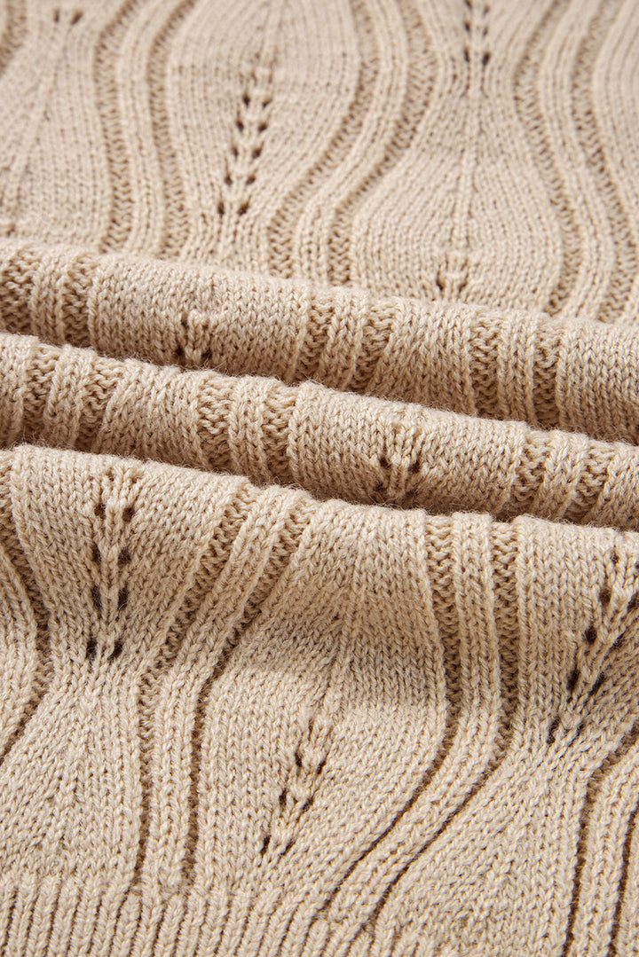 Pearl Beaded Pointelle Knit V Neck Lace Patchwork Sleeve Sweater