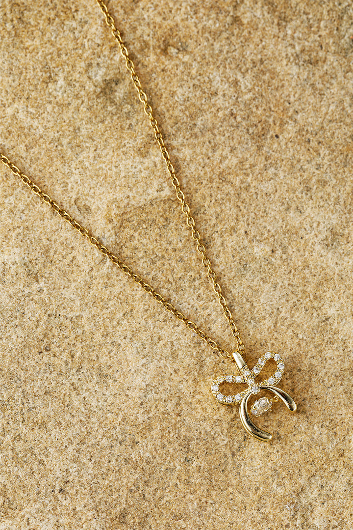 Collier en alliage plaqué avec pendentif nœud papillon en strass