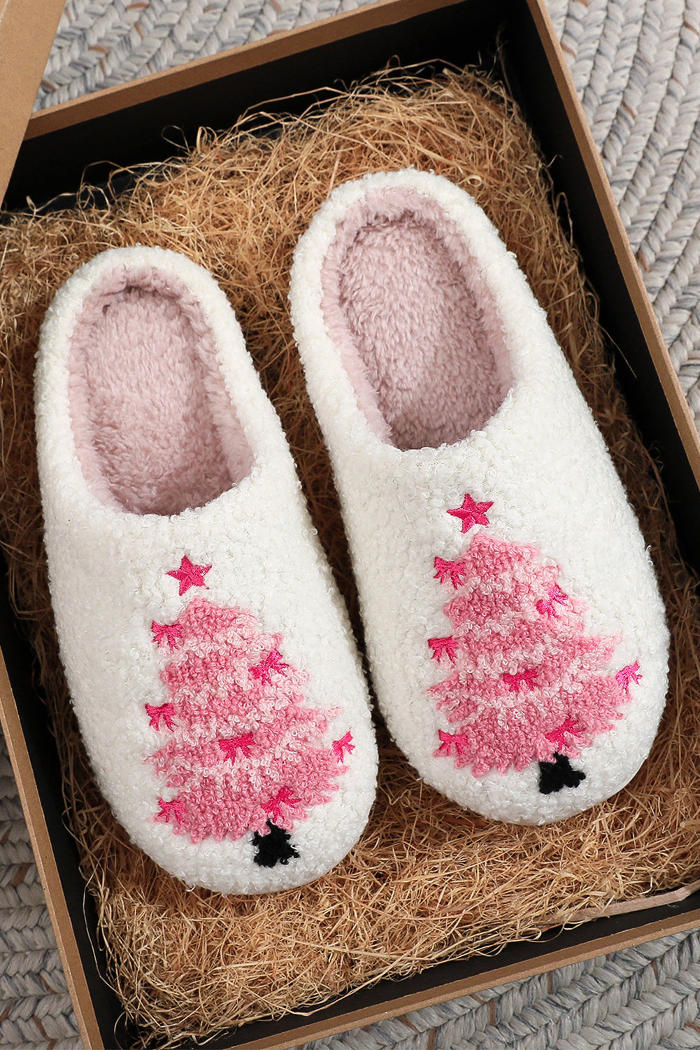Plush Christmas Tree Color Contrasted Liner House Slippers