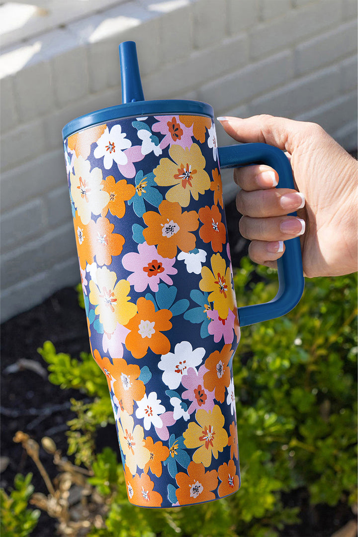 Grande tasse à vide en acier inoxydable à imprimé floral