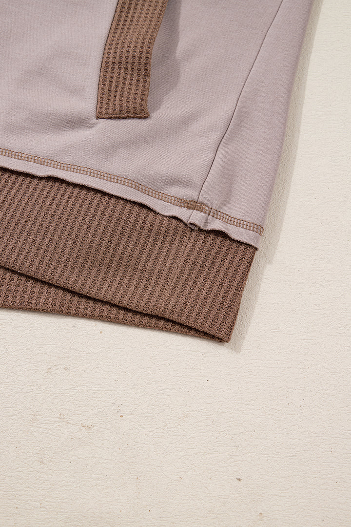 Goat Oversize Waffle Patchwork Exposed Seam Casual Hoodie