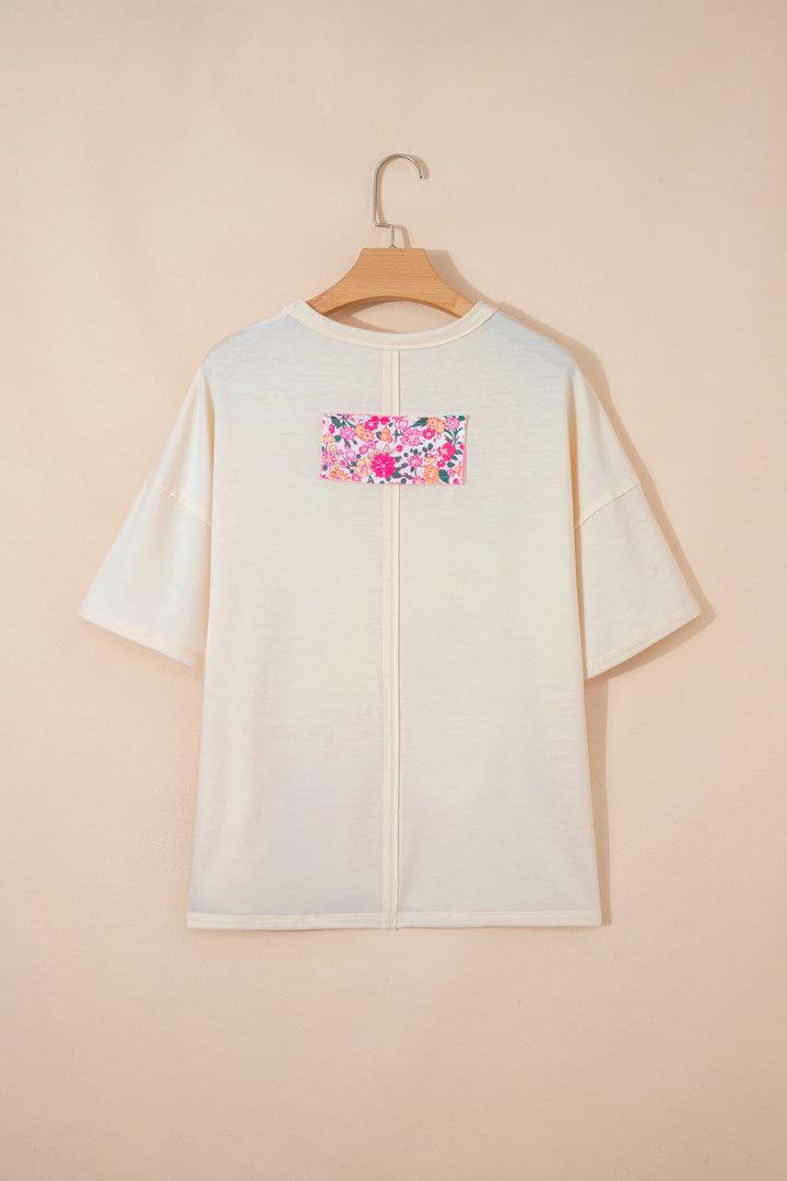 Floral Patched Raw Seam Big Flower Oversize Tee