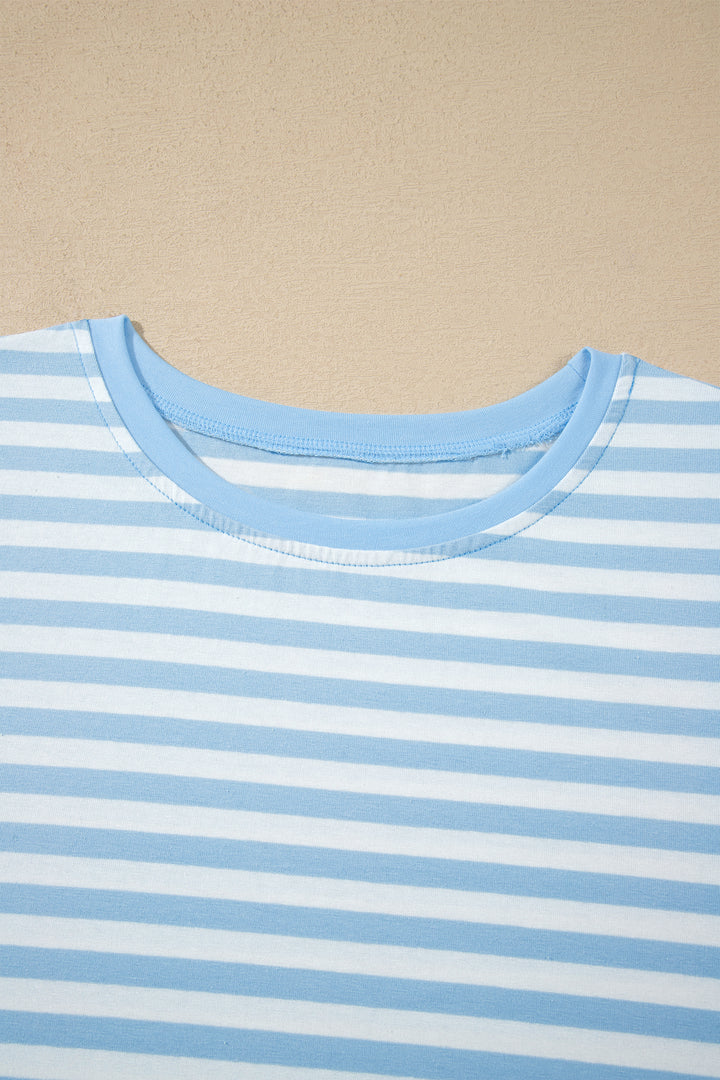 Cute Sky Blue Stripe Slim Tank Contrast Ruffle Mini Skort Set