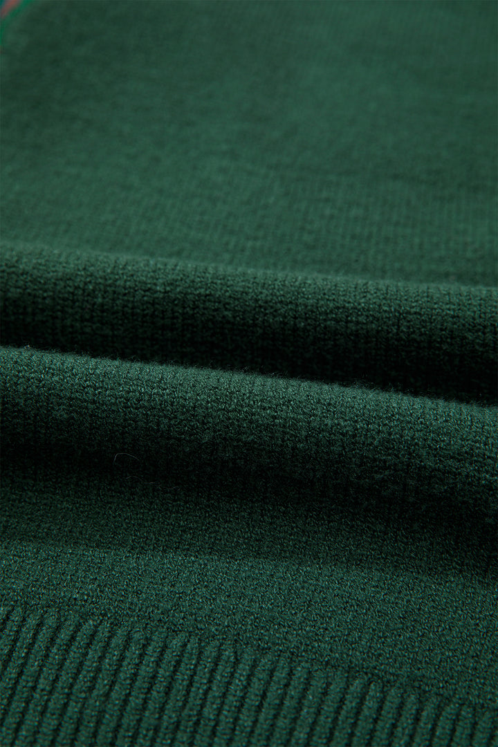 Blackish Green Plaid Bow Detail Drop Shoulder Christmas Sweater
