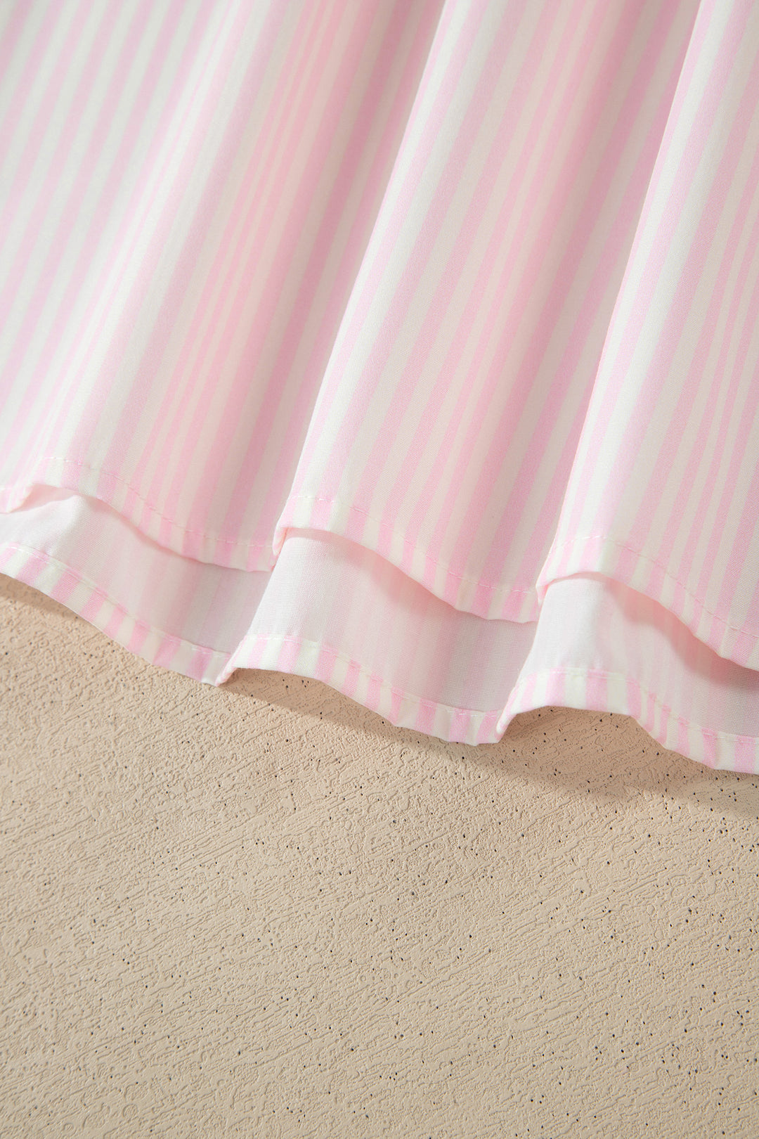 Pink Stripe Contrast Trim V Neck Flutter Sleeve Blouse