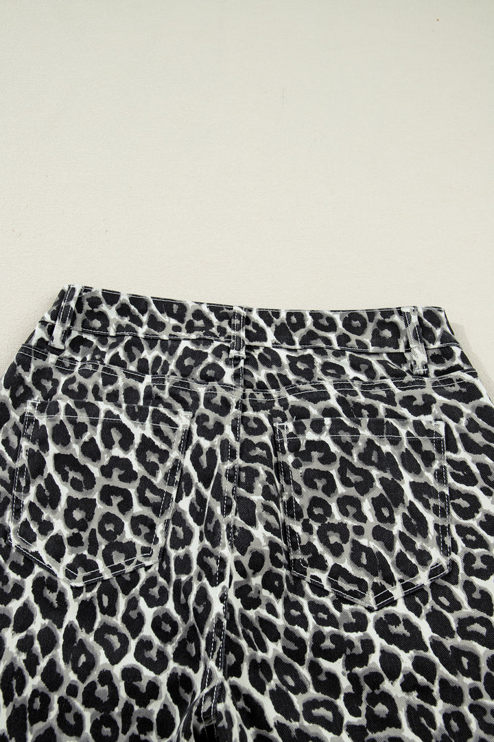Black Leopard Print Barrel Jeans