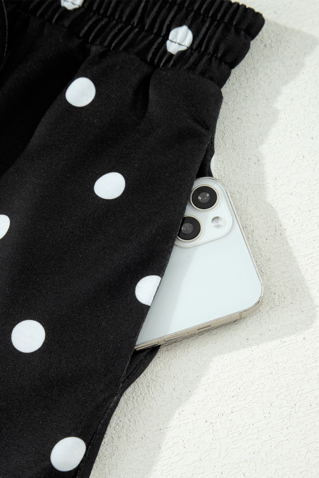 Black Polka Dot Short Sleeve Loose Top Drawstring Shorts Set
