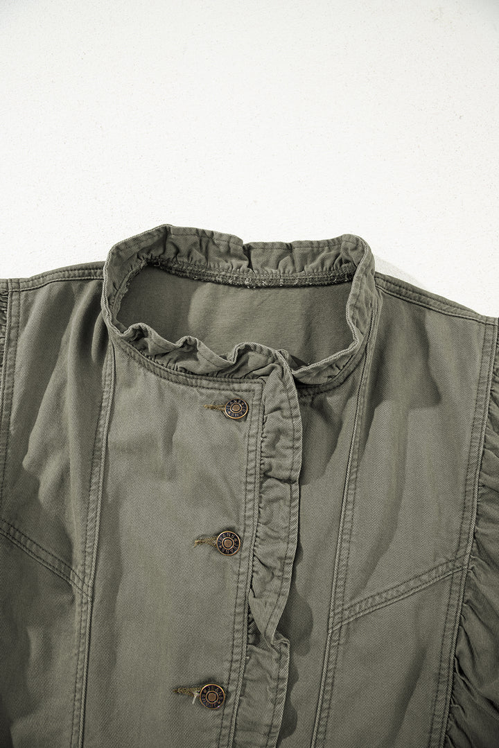Green Bay Ruffled Patchwork Denim Jacket Vest