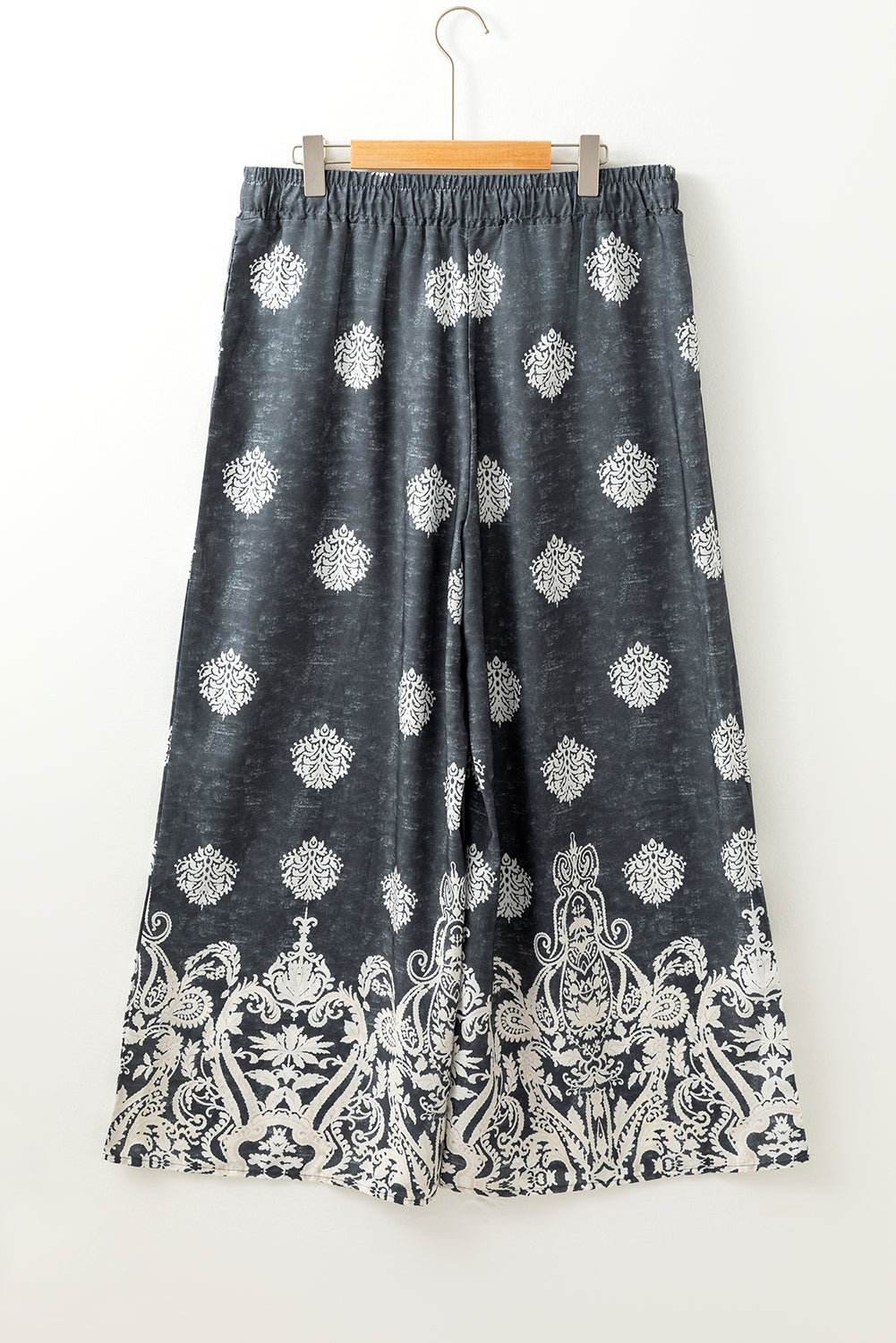 Black Plus Size Geometric Ethnic Print Wide Leg Pants