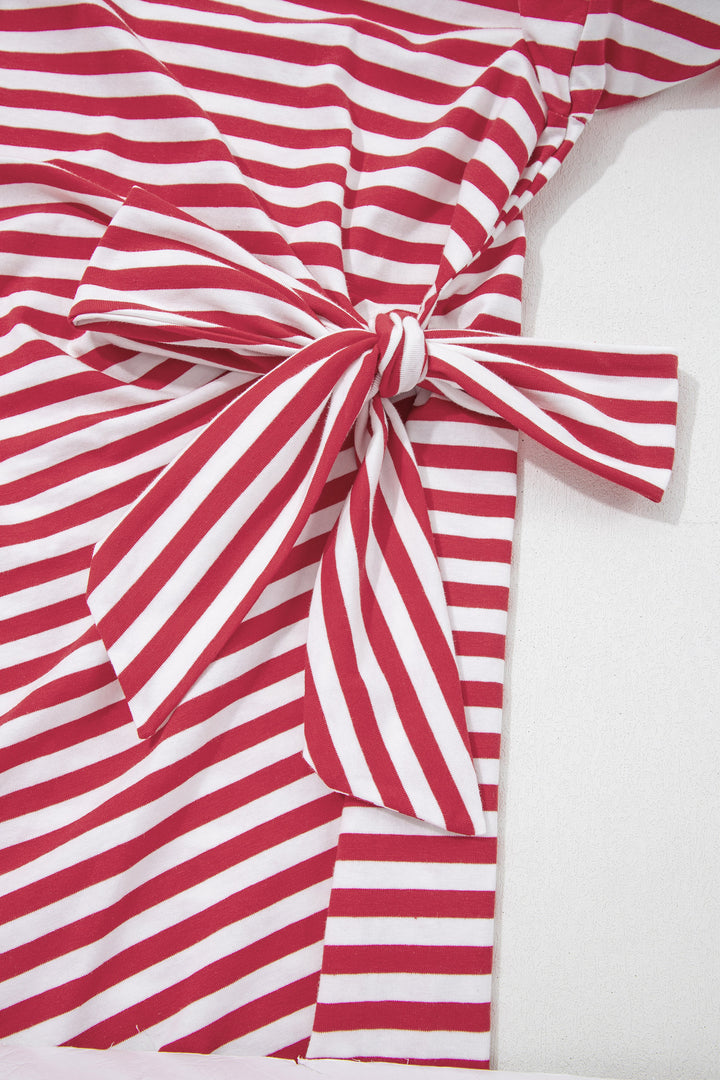 Red Nautical Tie Contrast Trim Round Neck T Shirt Mini Dress