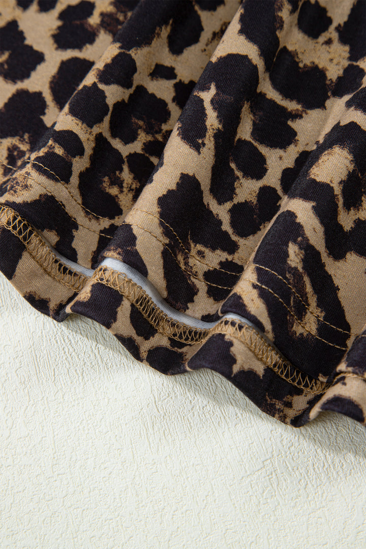 Brown Leopard Print Slim Long Sleeve T Shirt