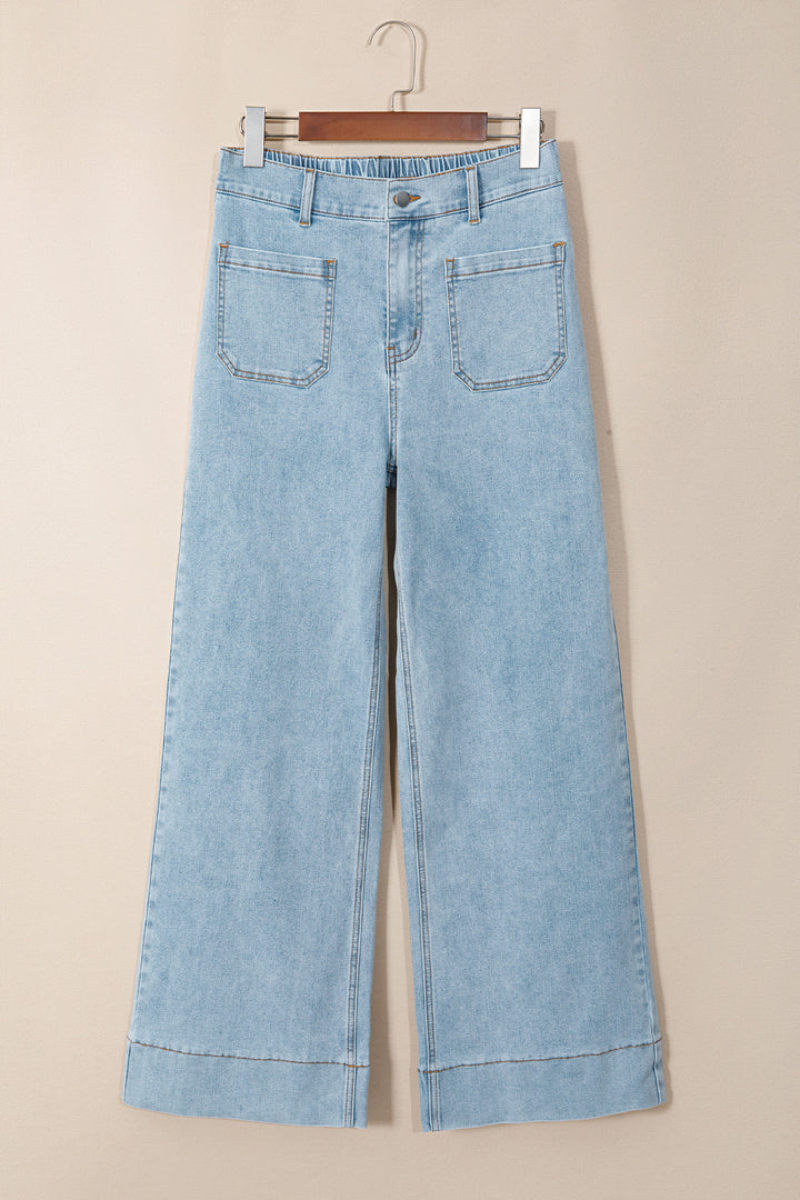 Beau Blue Solid Full-Length Regular Pocket Detail Denim Jeans