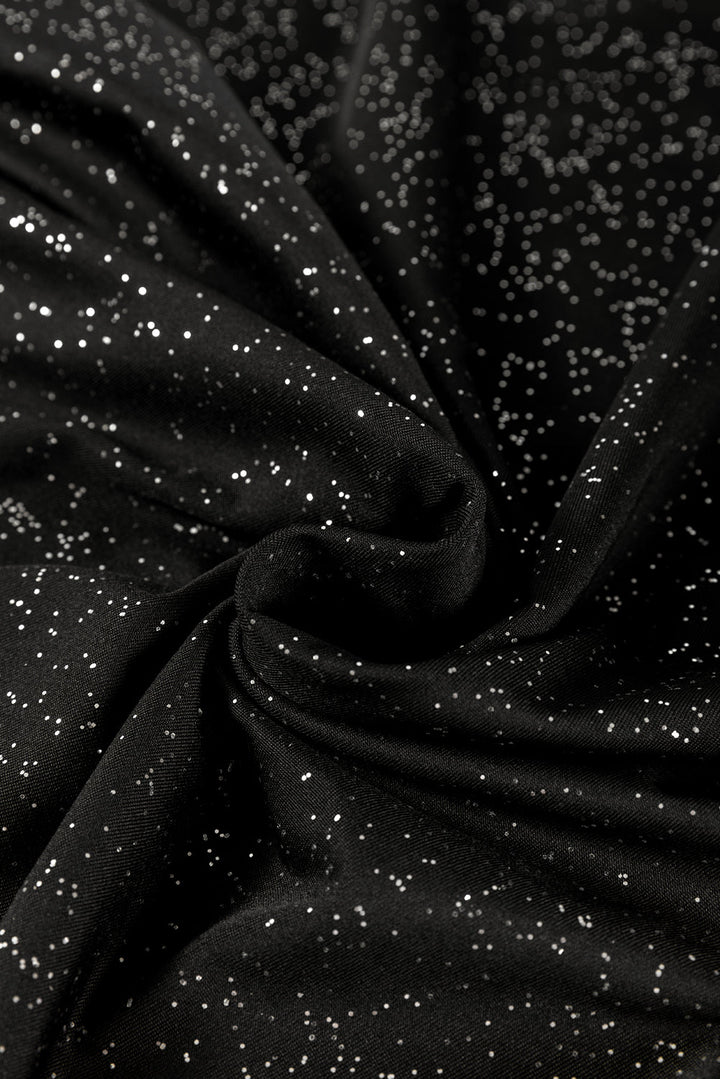 Plus Size Glitter Metallic Bell Sleeve Round Neck Mini Dress