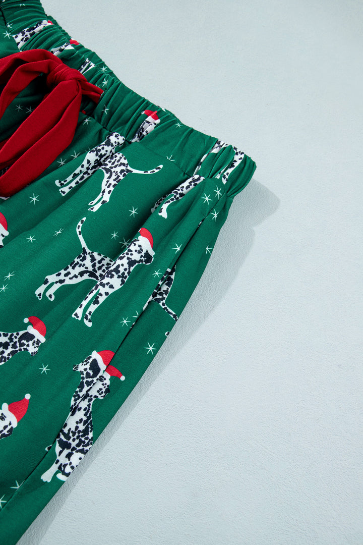 Green Long Sleeve Dog Print Two Piece Shift Lounge Set