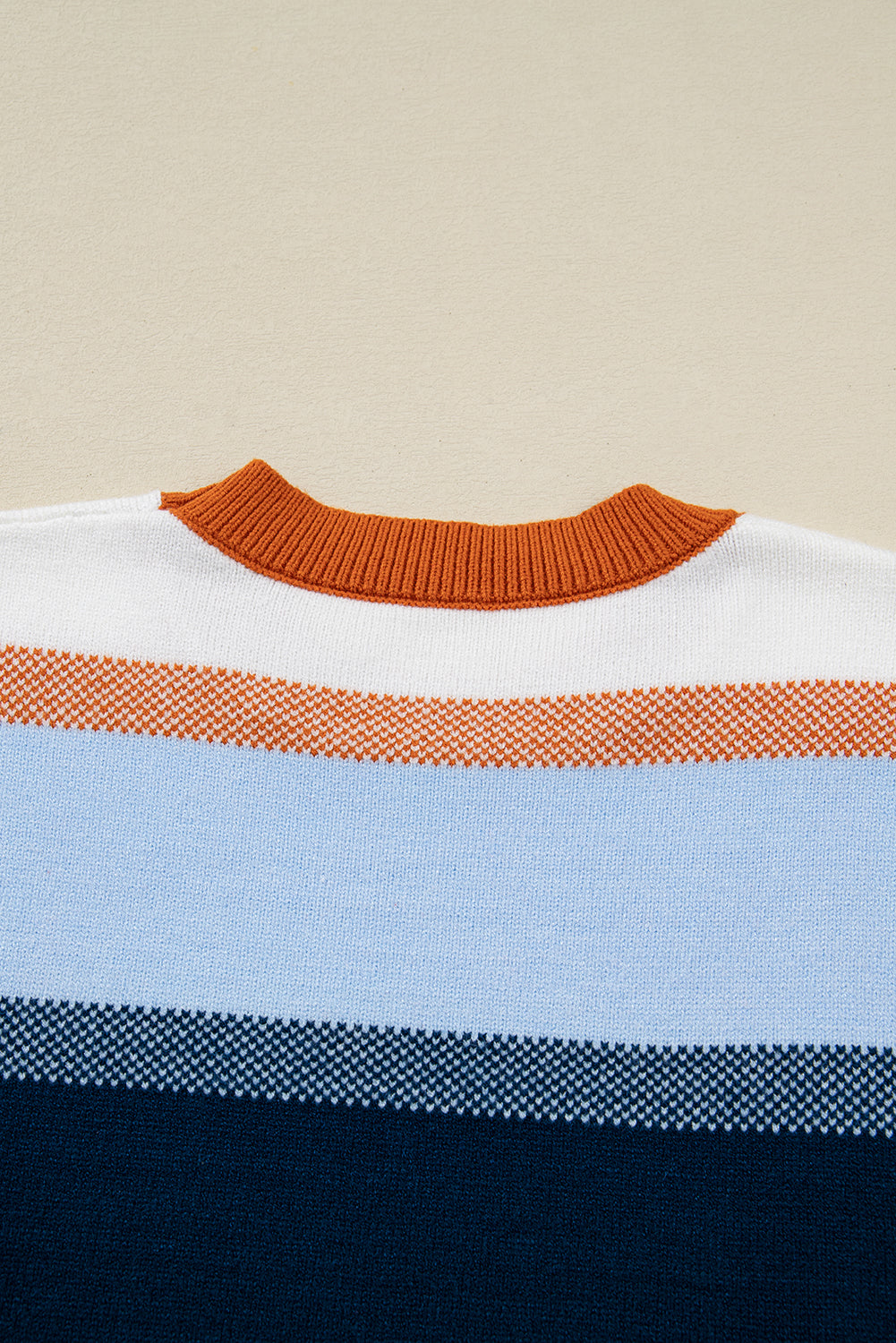 Dark Blue Color Block Round Neck Tunic Sweater