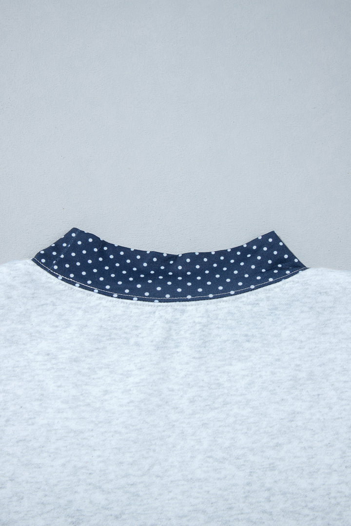 Light Grey Polka Dot Contrast Trim JESUS Letter Graphic Sweatshirt