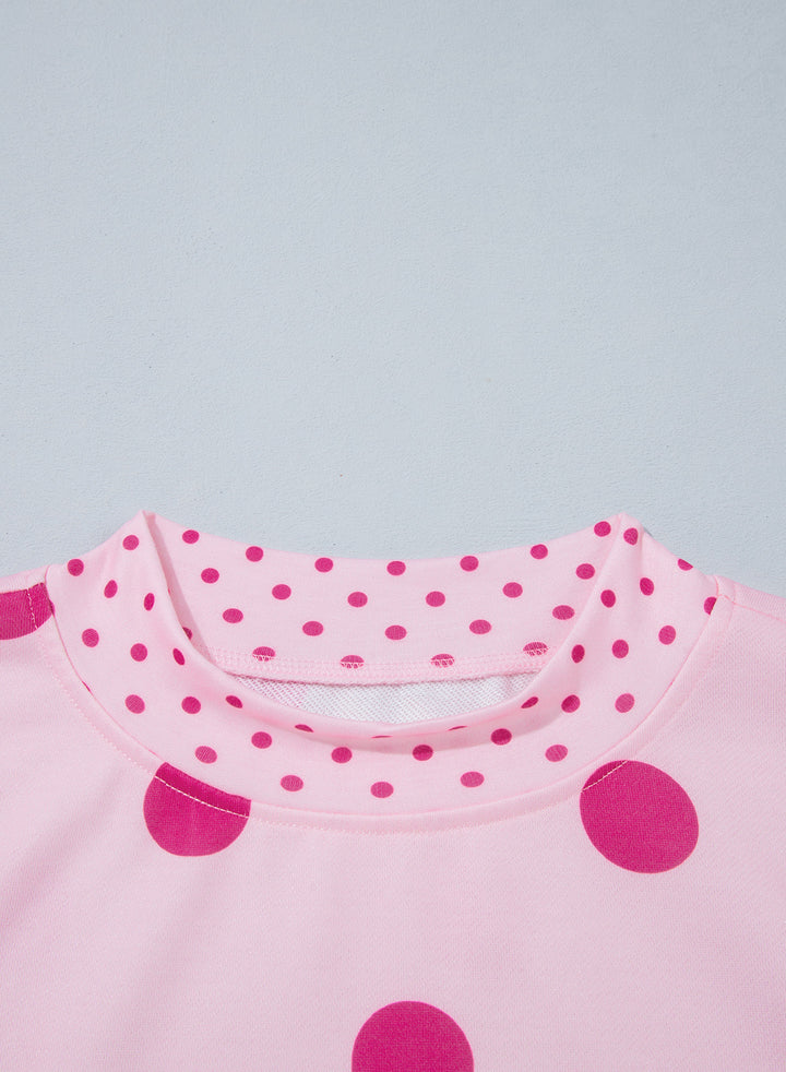 Pink Polka Dot Print Contrast Detail Oversized Tunic Sweatshirt