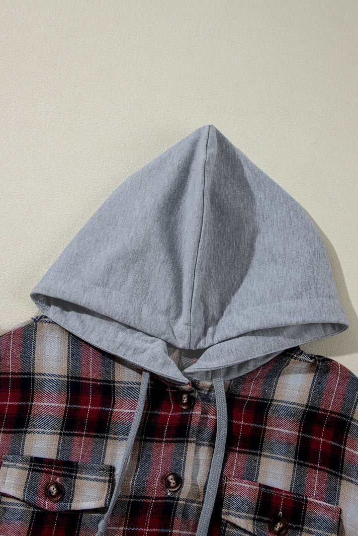 Plaid Print Chest Pocket Buttoned Hooded Shacket