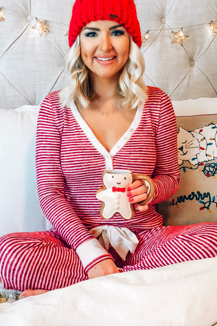 buttoned v neck top and knotted waist pants lounge set