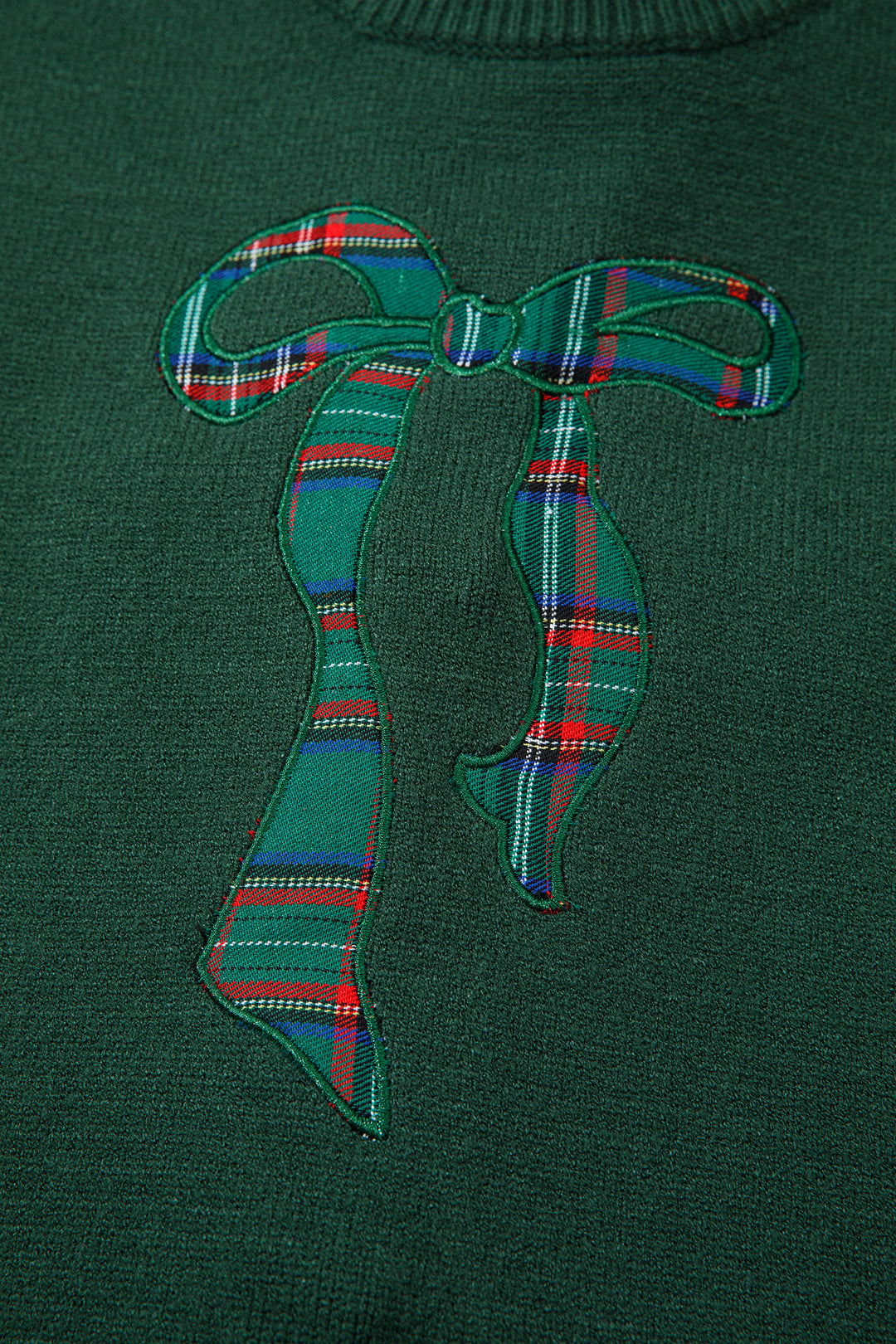 Blackish Green Plaid Bow Detail Drop Shoulder Christmas Sweater