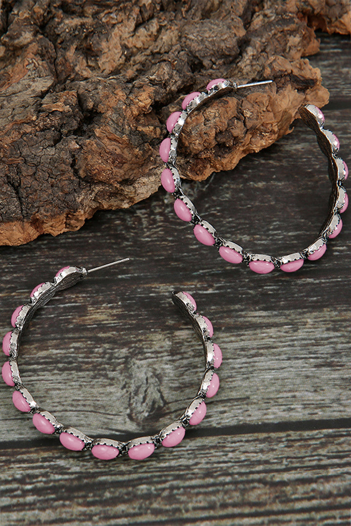 Boucles d'oreilles rétro en forme de C avec incrustation de pierres précieuses