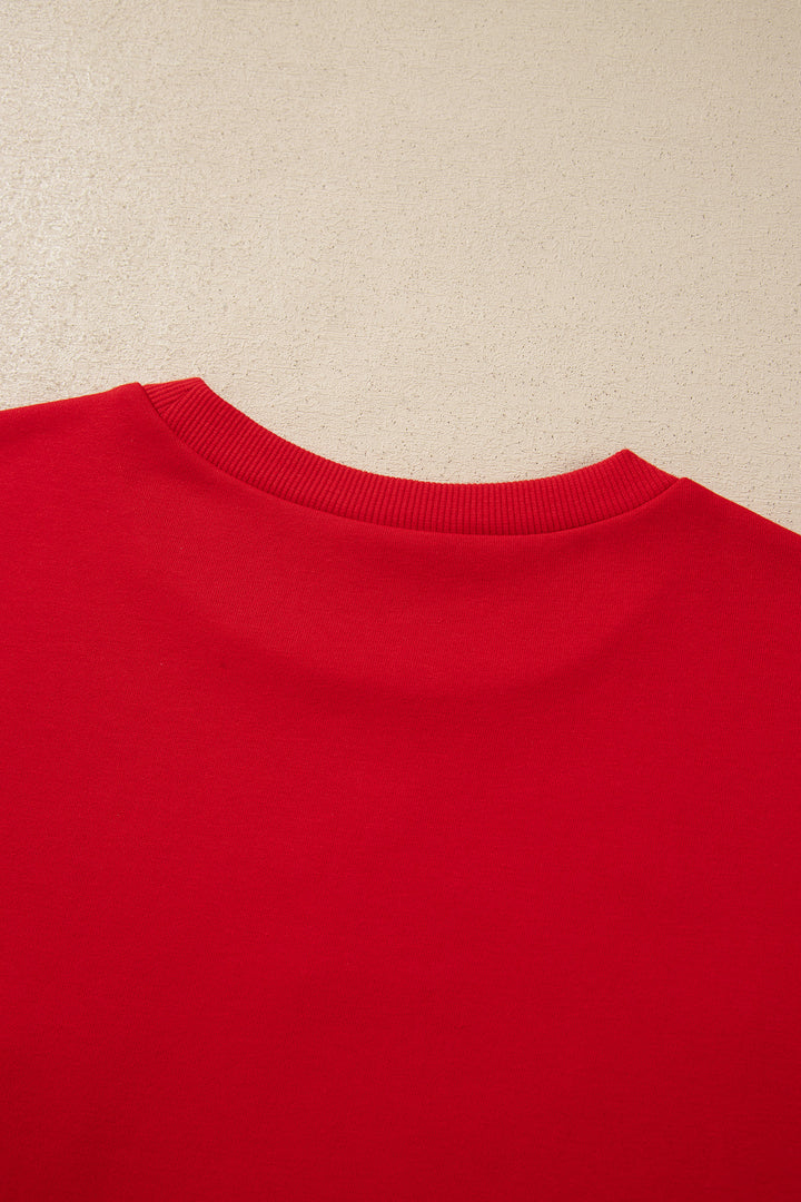 Racing Red Gingham Patch Embroidered Rugby Game Day Stars Sweatshirt