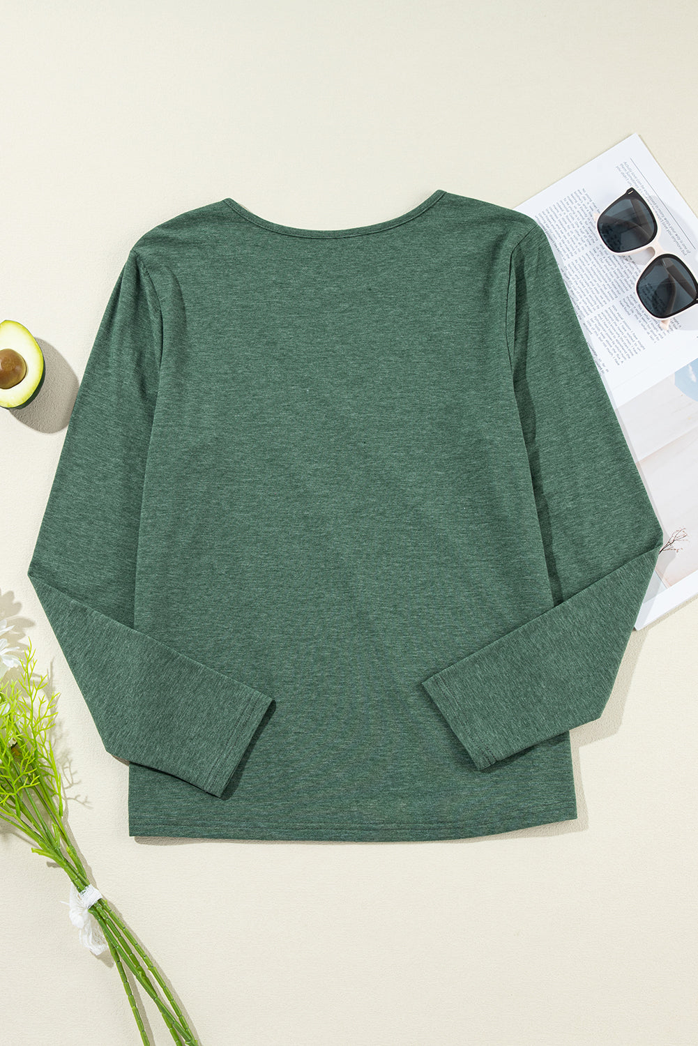 Green Asymmetric Seam Detail Solid Color Long Sleeve Top