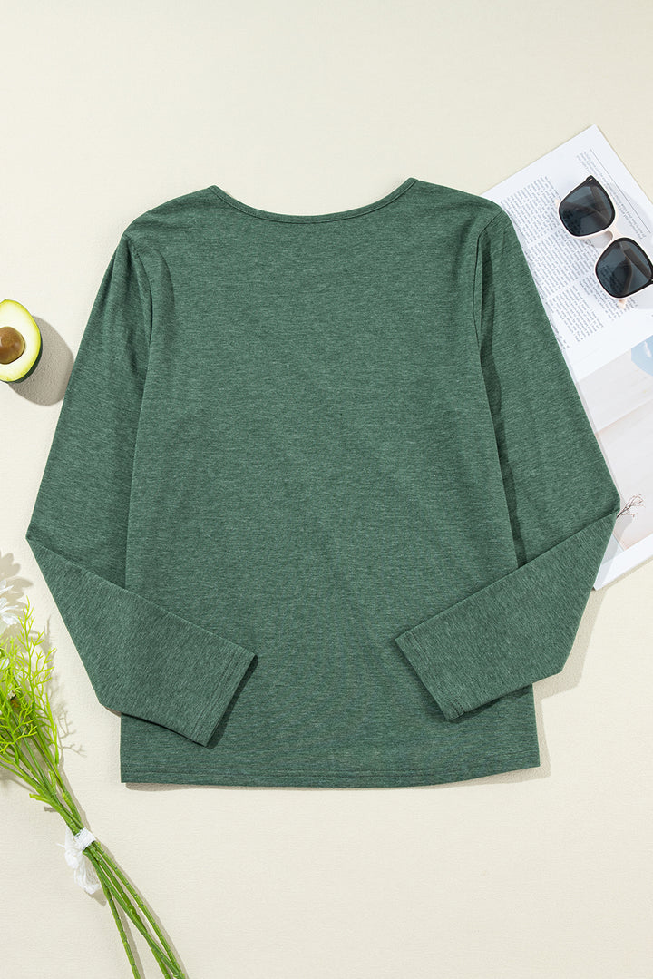 Green Asymmetric Seam Detail Solid Color Long Sleeve Top