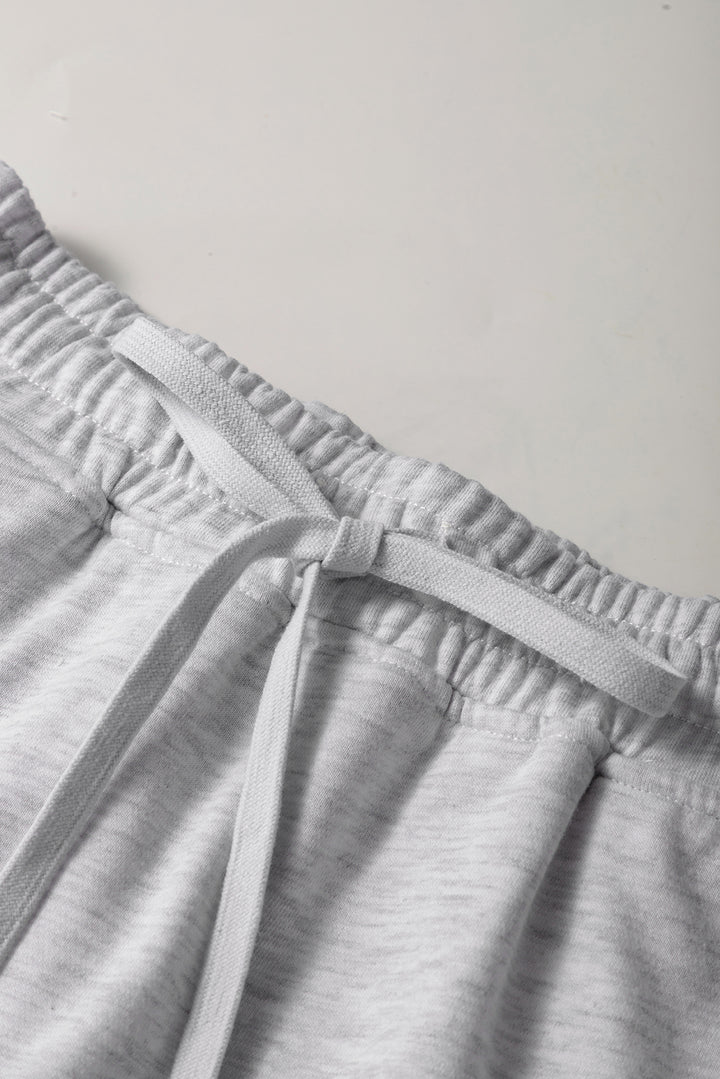Light Grey French Terry Drawstring Elastic Waistband Mini Skort