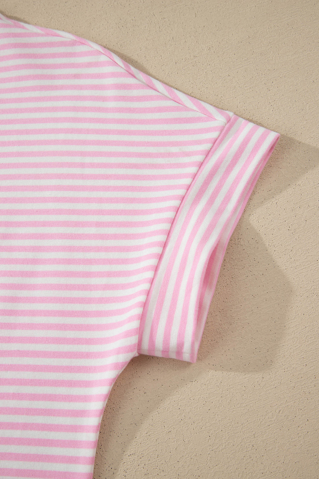 Pink Stripe Cuffed Short Sleeve Contrast Mock Neck Tee Dress