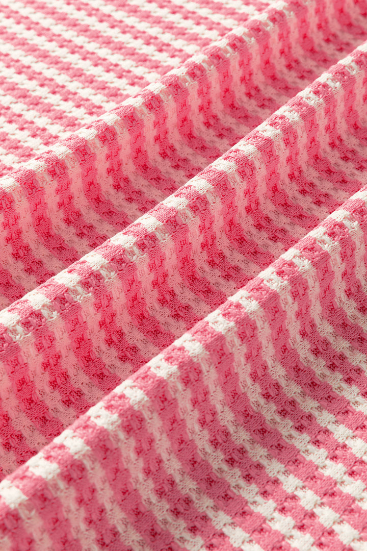 Pink Stripe Breathable Textured Knit Short 2pcs Set