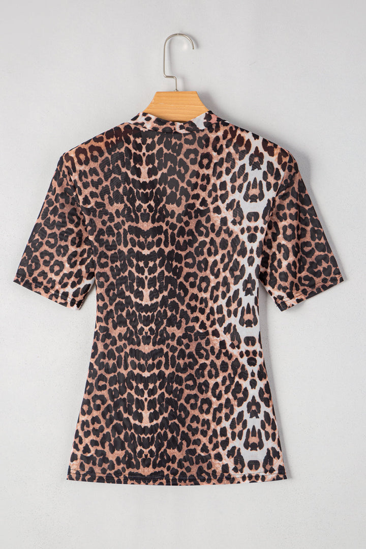 leopard wrapped v neck slim short sleeve top